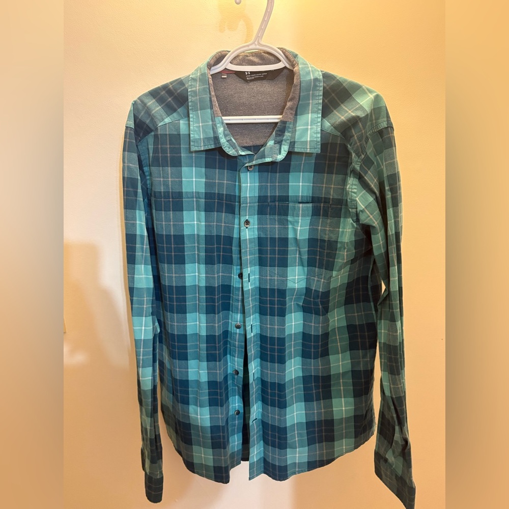 Men's Teal Plaid Under Armour shirt